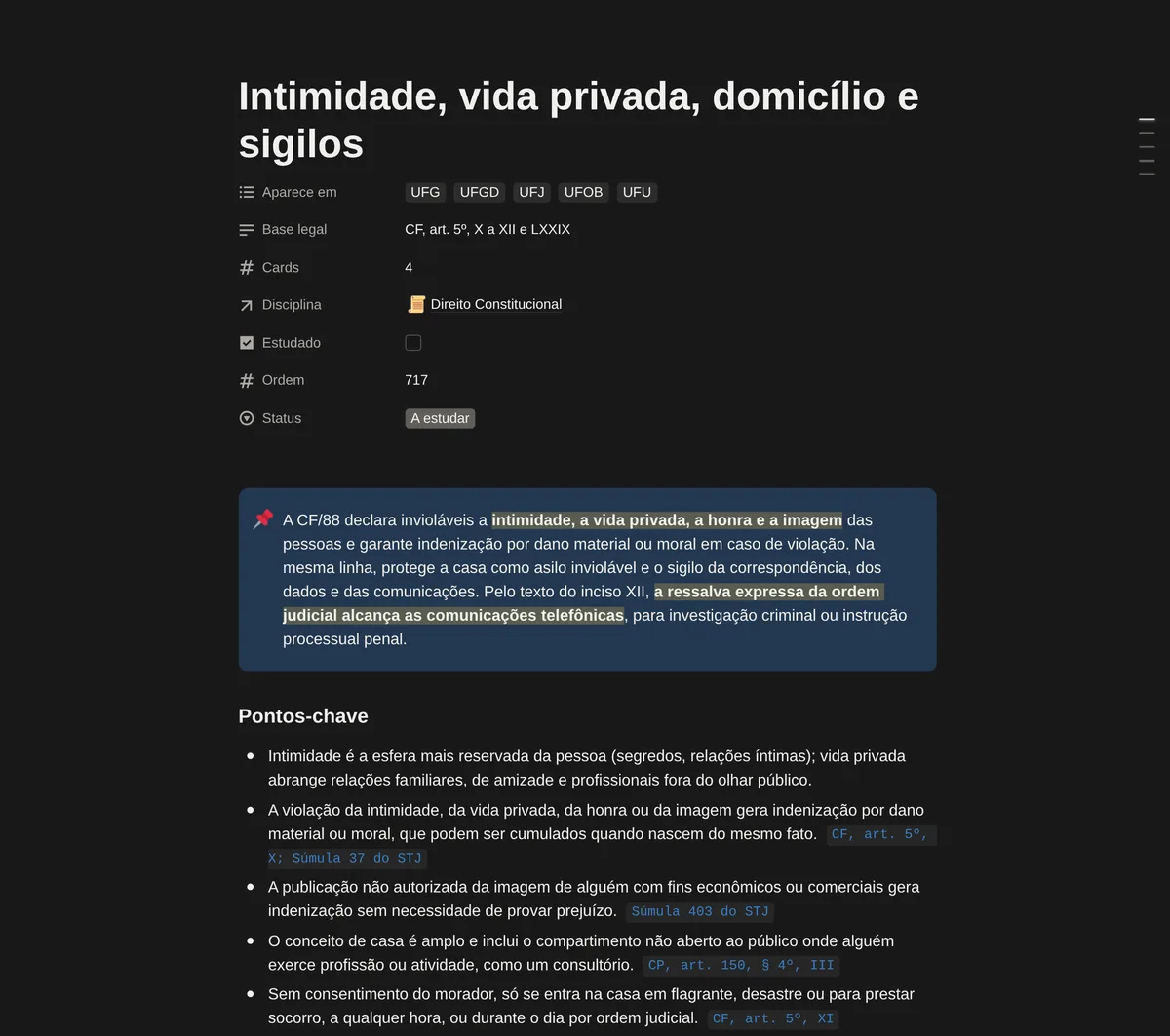 Tópico de Direito Constitucional no Notion